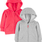 Simple Joys By Carter'S Girls' 2-Pack Fleece Full-Zip Hoodies, Pink/Grey, 18 Months