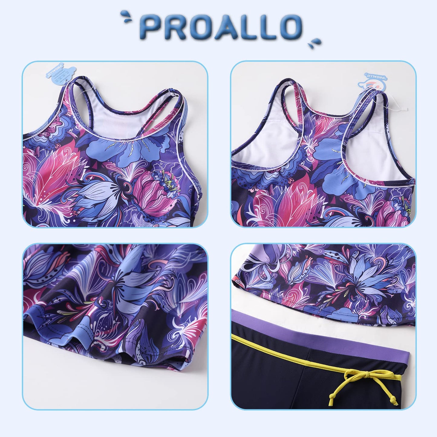 Proallo Girls Bathing Suits Two Piece Vest Style Swimsuit With Boyshort Tankini Swimwear