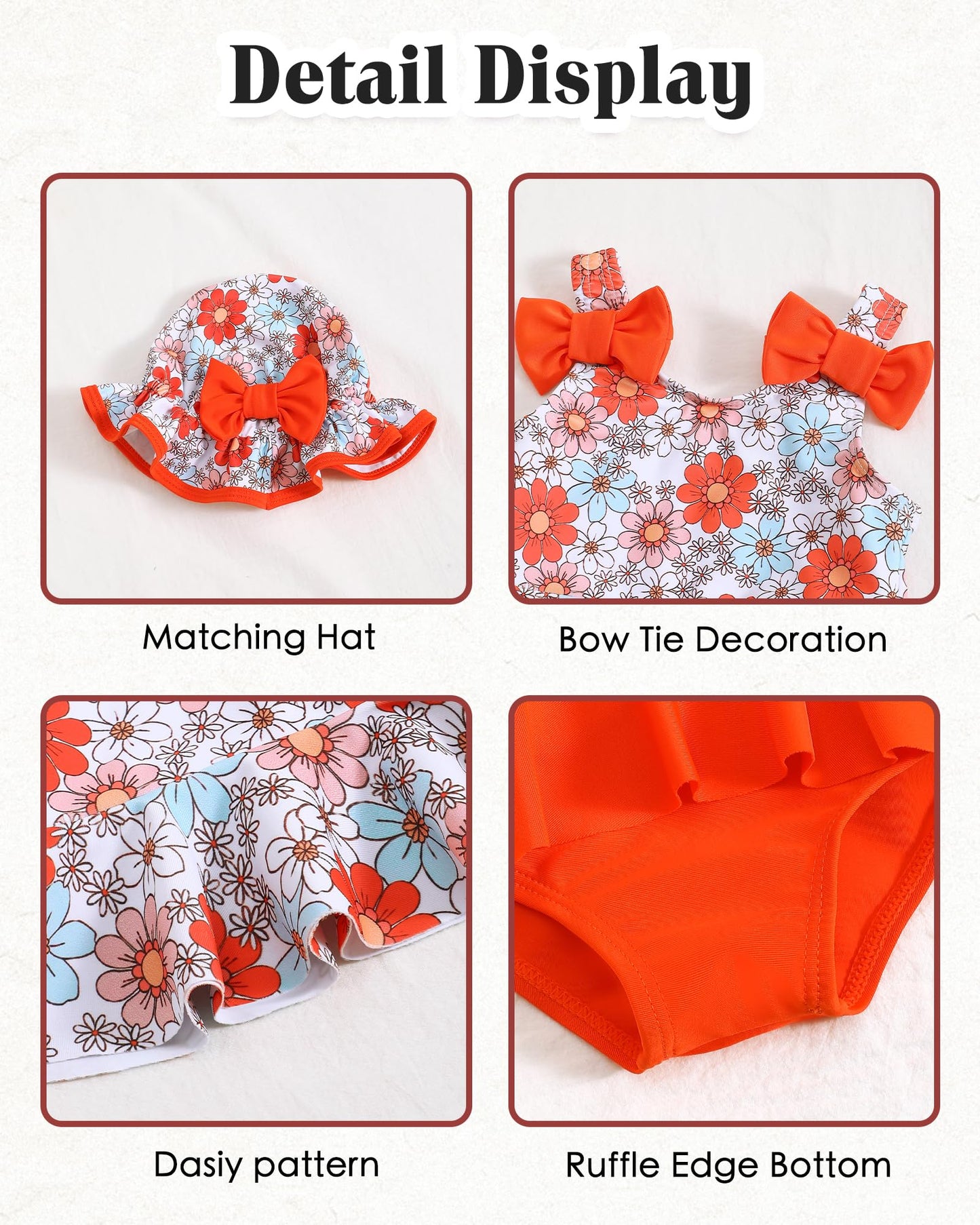 Mioglrie Baby Girl Swimsuit 6-9 9-12 Months Baby Bathing Suit Girl Orange Dasiy Bikini Summer Beach Swimwear Infant Tankini Hat