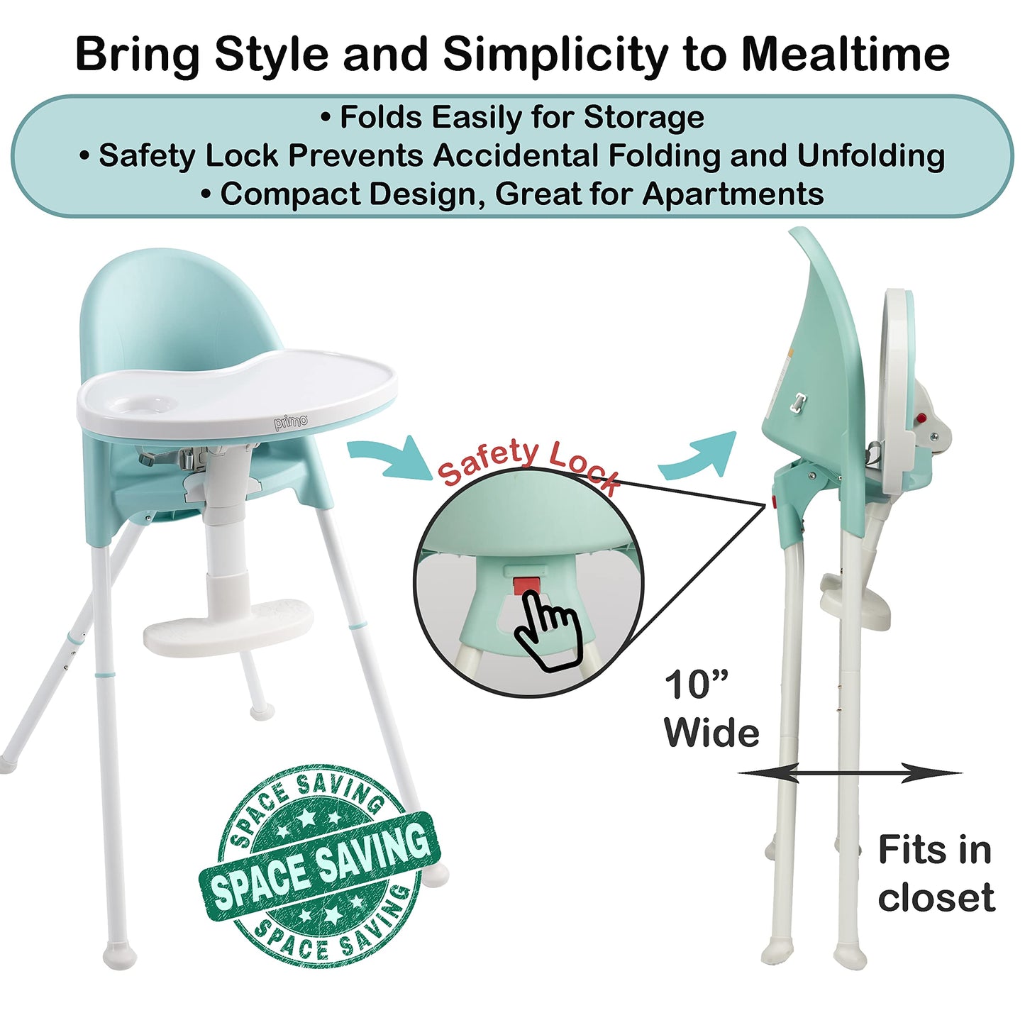 Primo Cozy Tot Deluxe Convertible Folding High Chair - Portable Foldable Baby Chair/Toddlers Highchair - Travel Friendly, Remova