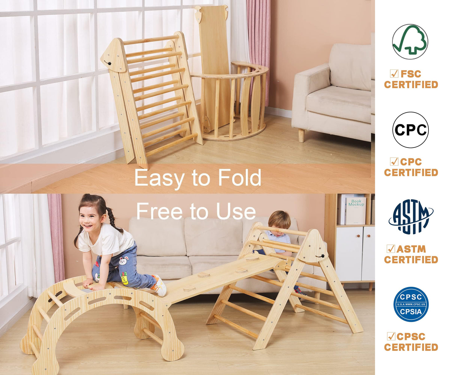 Fanabas Large 8 In 1 Pikler Triangle Set, Montessori Climbing Toys For Toddlers 1-7 Years Kids Jungle Gym Outdoor And Indoor Pla