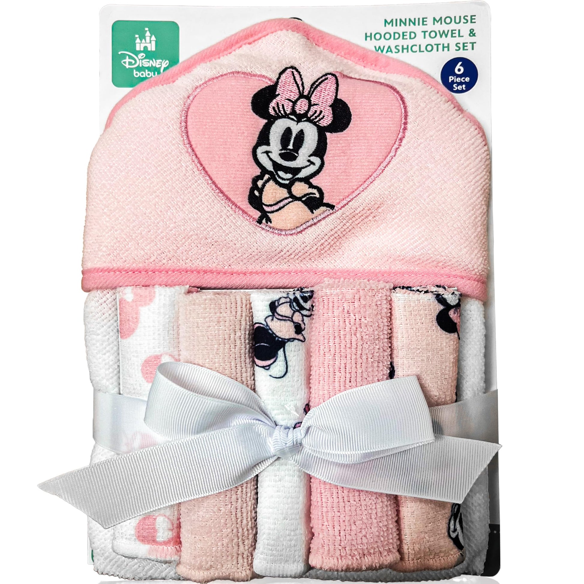 Minnie Mouse Bath Towel Set | Disney Minnie Mouse Hooded Baby Bath Towel | Minnie Mouse Hoodie Towels Includes Hoodie Towel & 5