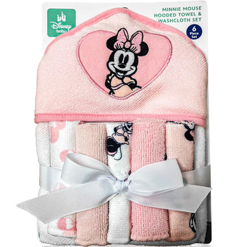 Minnie Mouse Bath Towel Set | Disney Minnie Mouse Hooded Baby Bath Towel | Minnie Mouse Hoodie Towels Includes Hoodie Towel & 5
