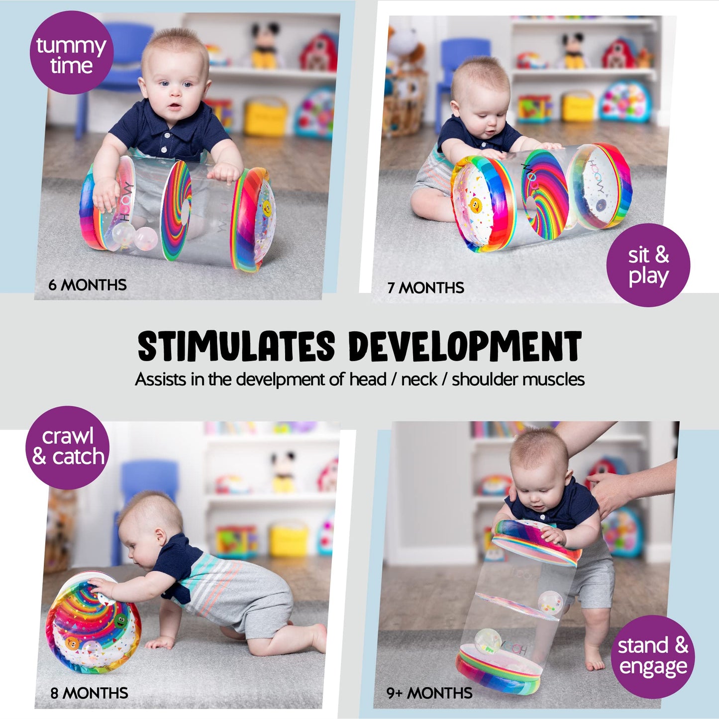 Hoovy Infant Crawling Toys | Toys For Crawling Babies | Crawling Toys For Babies 6-12 Months | Beginner Crawl Along Baby Roller