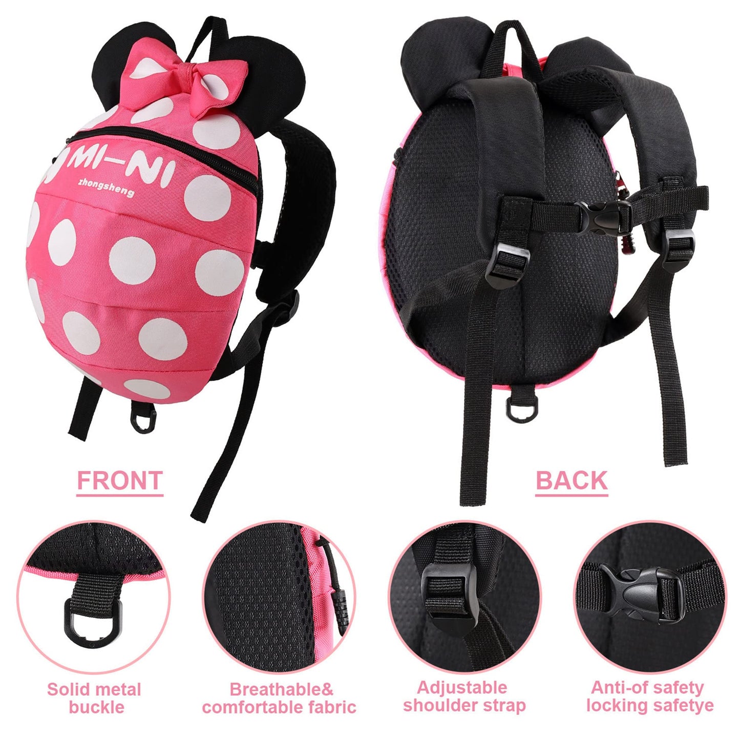 4 In 1 Toddler Harness Leash + Baby Anti Lost Wrist Link, Cute Child Safety Harness Tether, Child Walking Harness Wristband Assi