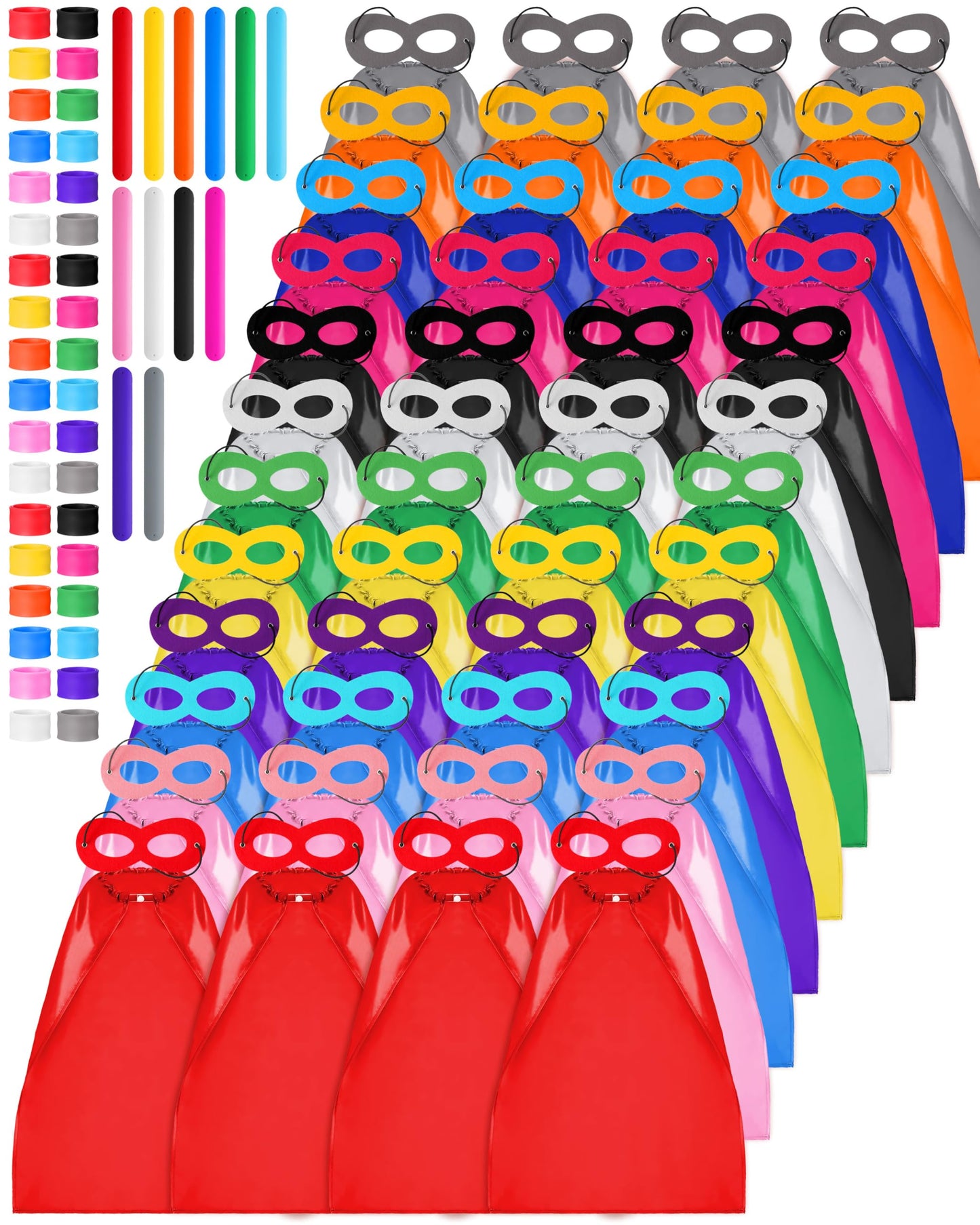 Jenaai 48 Sets Halloween Capes and Masks for Kids with Slap Bracelets Heroic Party Cosplay Group Dress up Costume