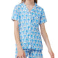 HMPEAIIY Cute Monkey Pajamas Set for Girls, Kids Summer Button Down Matching Y2k Loungewear PJs Christmas Thanksgiving Gift, Blu
