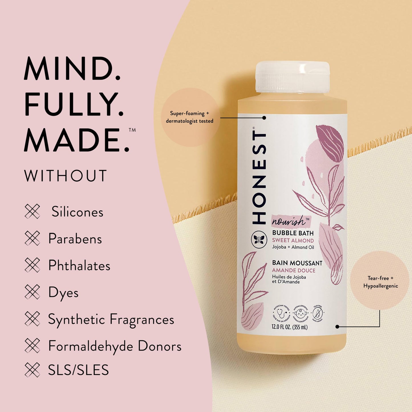 The Honest Company Foaming Bubble Bath | Gentle For Baby | Naturally Derived, Tear-Free, Hypoallergenic | Sweet Almond Nourish,