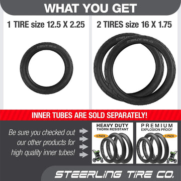 Steerling Tire Co Two 16' X 1.75 R And One 12.5' X 2.25 F Wheel Replacement Tires For Bob Revolution Se/Pro/Flex Strollers & S