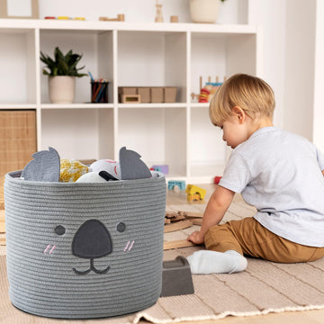 Omerai Animal Koala Basket, Cute Cotton Rope Woven Large Blanket Basket, Toy Storage For Nursery Decor And Laundry Organizer Wit