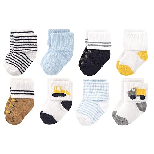 Luvable Friends Baby Boys Newborn And Terry Socks, Bulldozer, 0-6 Months Us