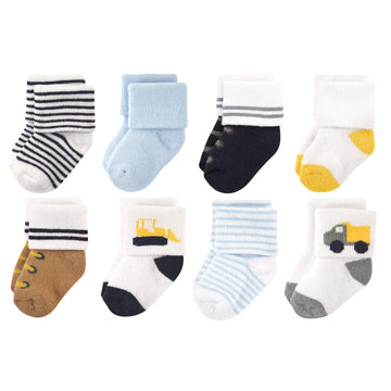 Luvable Friends Baby Boys Newborn And Terry Socks, Bulldozer, 0-6 Months Us