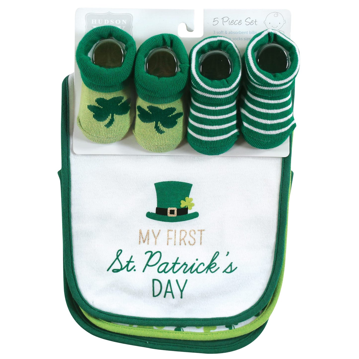 Hudson Baby Unisex Baby Cotton Bib And Sock Set, Lucky Charm, One Size