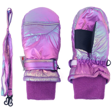 F Flammi Toddler Kids Snow Mittens With String Waterproof Ski Mittens Thinsulate Winter Gloves For Baby Girls Boys(Blink Purple,