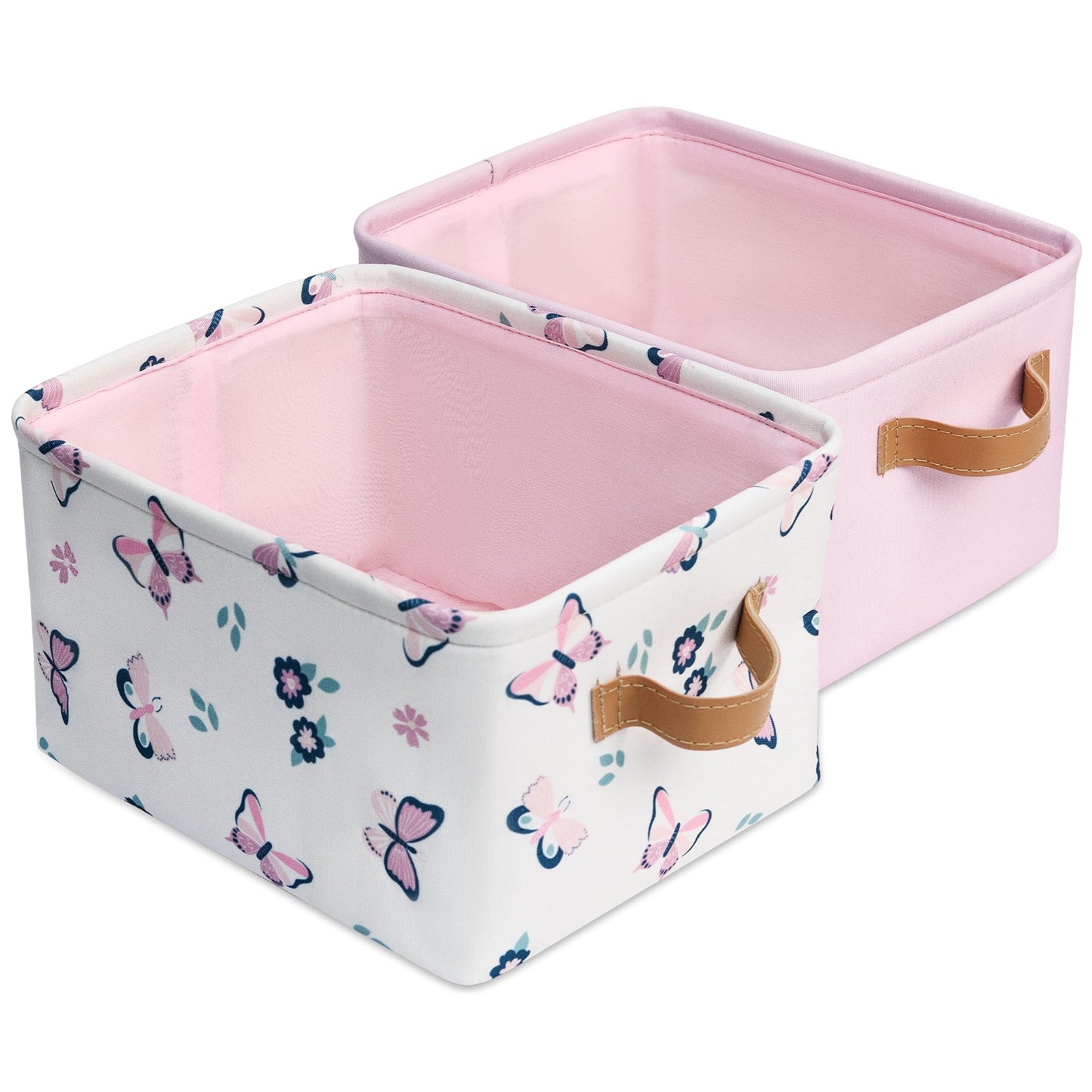 MY LITTLE ZONE 2 Pack Kids Storage Bins Including Butterfly Basket and Pink Basket - Baby Hamper for Nursery Girl - Collapsible 