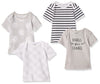 Hanes Baby T, Flexy Soft Stretch Shirt, Expandable Shoulder, 4-Pack, Grey Fun, 0-6 Months