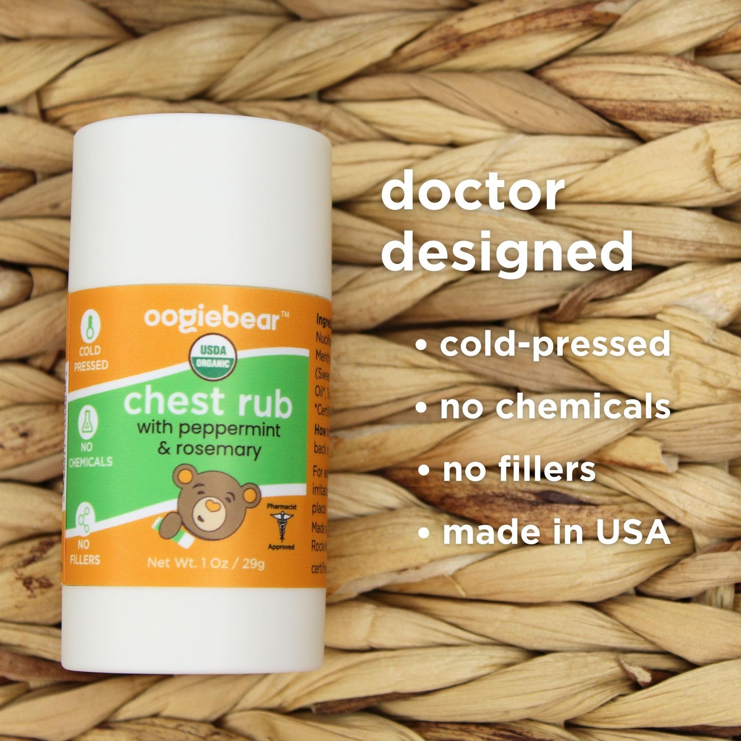 Oogiebear Kids Chest Rub, Usda Organic Soothing Peppermint & Rosemary For Breathing Relief And Comfort, Petroleum Free, 1.0 Oz B