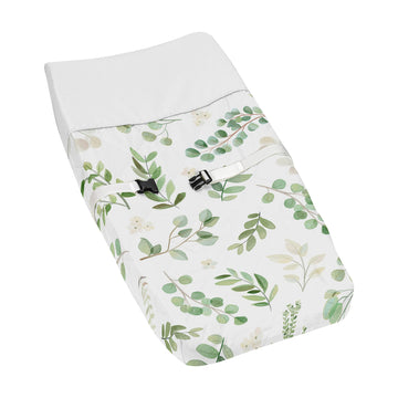 Sweet Jojo Designs Floral Leaf Girl Baby Nursery Changing Pad Cover - Green And White Boho Watercolor Botanical Woodland Tropica