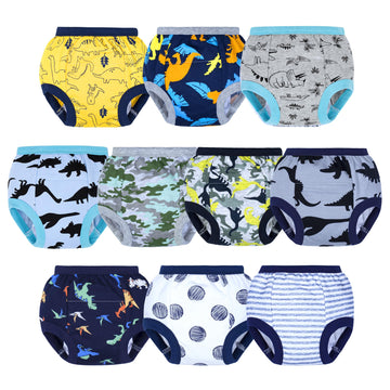 Big Elephant Potty Training Underwear, 100% Cotton Absorbent Unisex Toddler Pee Pants For Boys & Girls (Dinosaur Party, 10-Pack,
