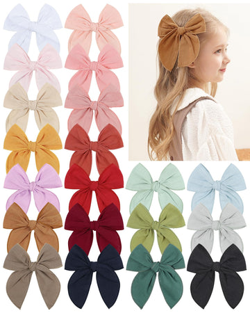 5.5 Inch 20Pcs Baby Girls Fable Hair Bows Clips Cotton Linen Alligator Hair Clips Large Neutral Handmade Hair Accessories Bows F