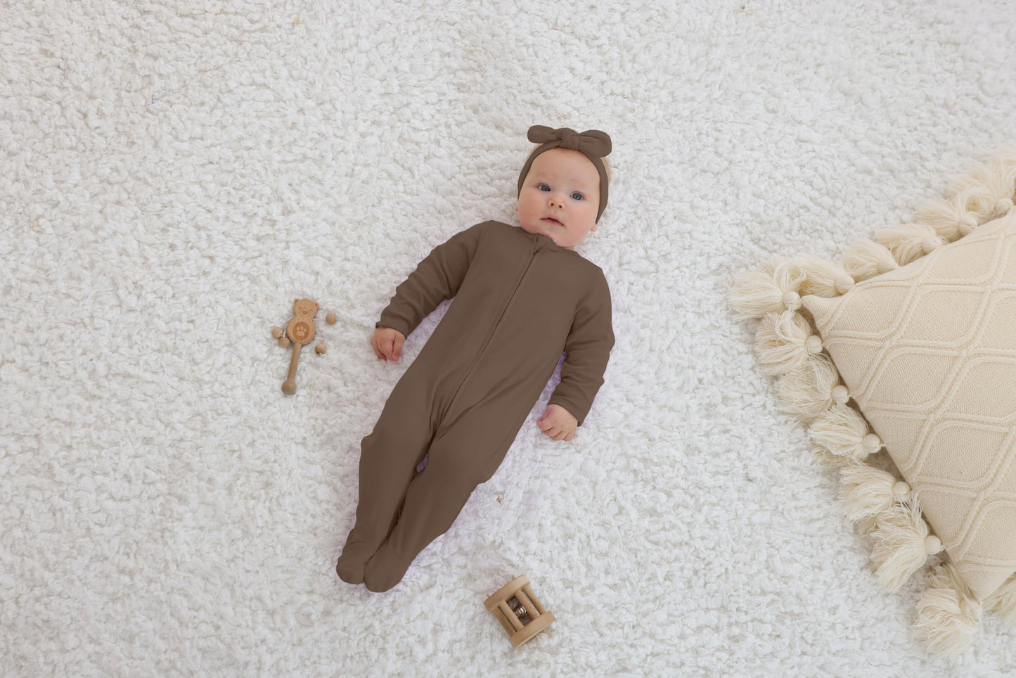 Guisby Footed Long Sleeve Baby Pajamas With Zipper Cotton Infant Sleepers Army Green+Coffee 3-6 Months