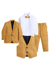 Jeetethnics Boys Mustard Checked Coat Suit Set With Waistcoat Shirt And Trousers (9095H)