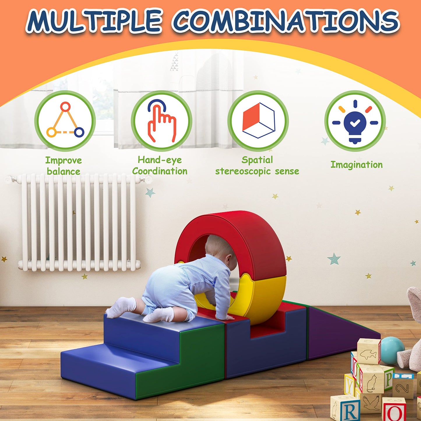 Betterhood Crawling And Sliding Soft Foam Block,Climbing Tunnels Play Sets For Toddlers 1-3, Crawl Activity Play Set For Child D