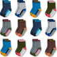 Jakidar 12 Pairs Baby Socks Cotton Crew Toddler Socks Grips Non Slip Bottom Kids Socks, Blue Green Brown 2-4T