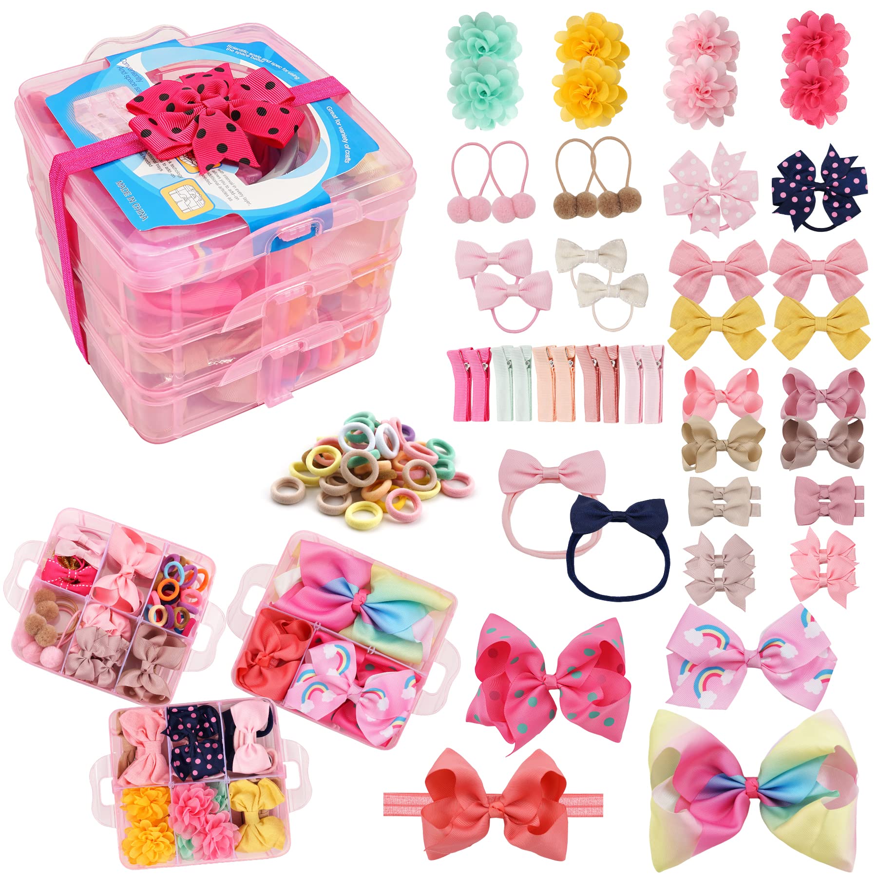 3 Layer Gift Box For Toddlers Baby Girls Hair Accessories Included 4 Baby Headbands Girls 6 Cheer Bows Clip Teeager Extra Large 