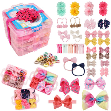 3 Layer Gift Box For Toddlers Baby Girls Hair Accessories Included 4 Baby Headbands Girls 6 Cheer Bows Clip Teeager Extra Large 