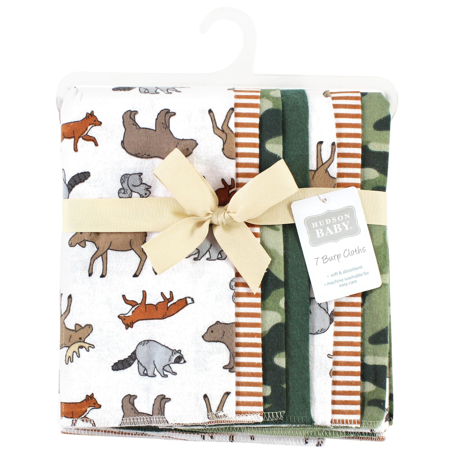 Hudson Baby Unisex Baby Cotton Flannel Burp Cloths, Animal Adventure 7 Pack, One Size