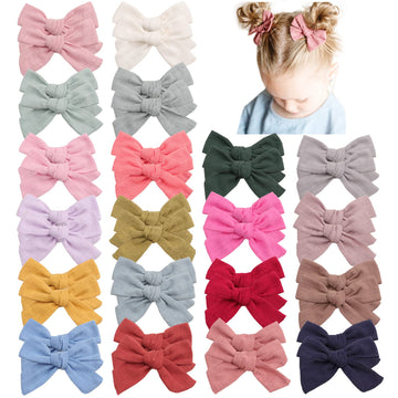 40Pcs 3.5Inch Hair Bows Clips For Baby Girls, Oaoleer Neutral Linen Pigtail Bows Double Bun Ponytail Bow Hair Barrettes Accessor