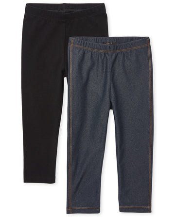 The Children'S Place Baby Girls And Toddler Girls Leggings,Black/True Indigo 2 Pack,12-18Mos