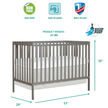 Dream On Me Synergy 5-In-1 Convertible Crib In Cool Grey, JPMA & Greenguard Gold Certified, Constructed out of solid reclaimed N