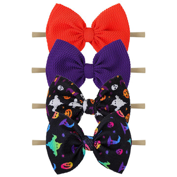 Lanmerry Halloween Baby Knot Ghost Hair Accessories - Headband With Nylon Elastic Bows In Purple And Orange