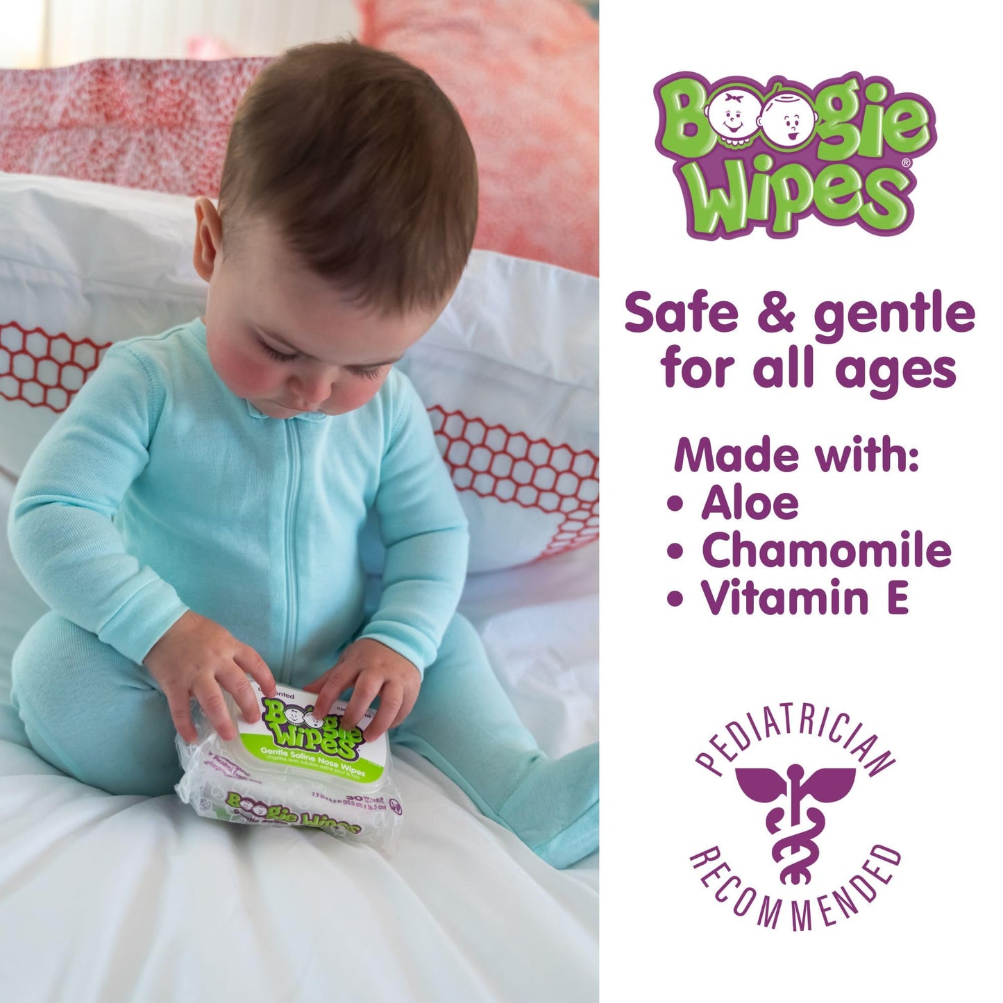 Baby Wipes By Boogie, Saline Wet Wipes For Nose, Face, Hand & Body, Fsa/Hsa Eligible, Made With Vitamin E, Aloe, Chamomile And N