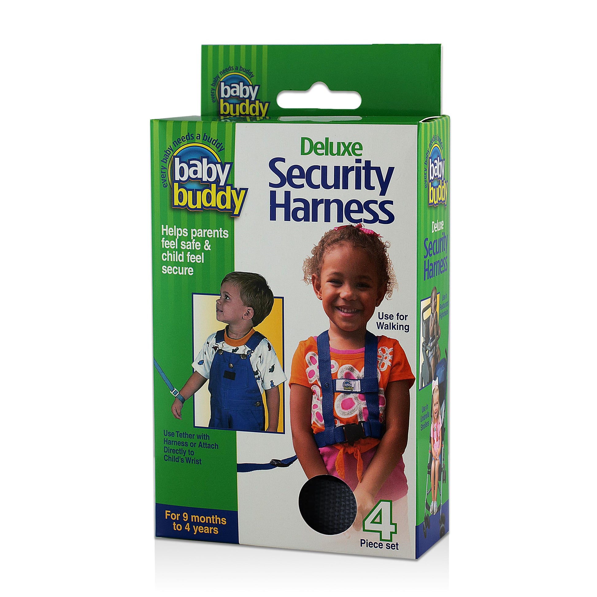 Baby Buddy Deluxe Safety Harness, With Adjustable Tether And Chair Restraint Straps, For Ages 9 Months To 4 Years, Black, 4 Piec