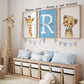Personalized Safari Animals For Boy Girl Nursery, Set Of 3 Unframed Bedroom Poster Prints, Personalized Name Blue Green Yellow,