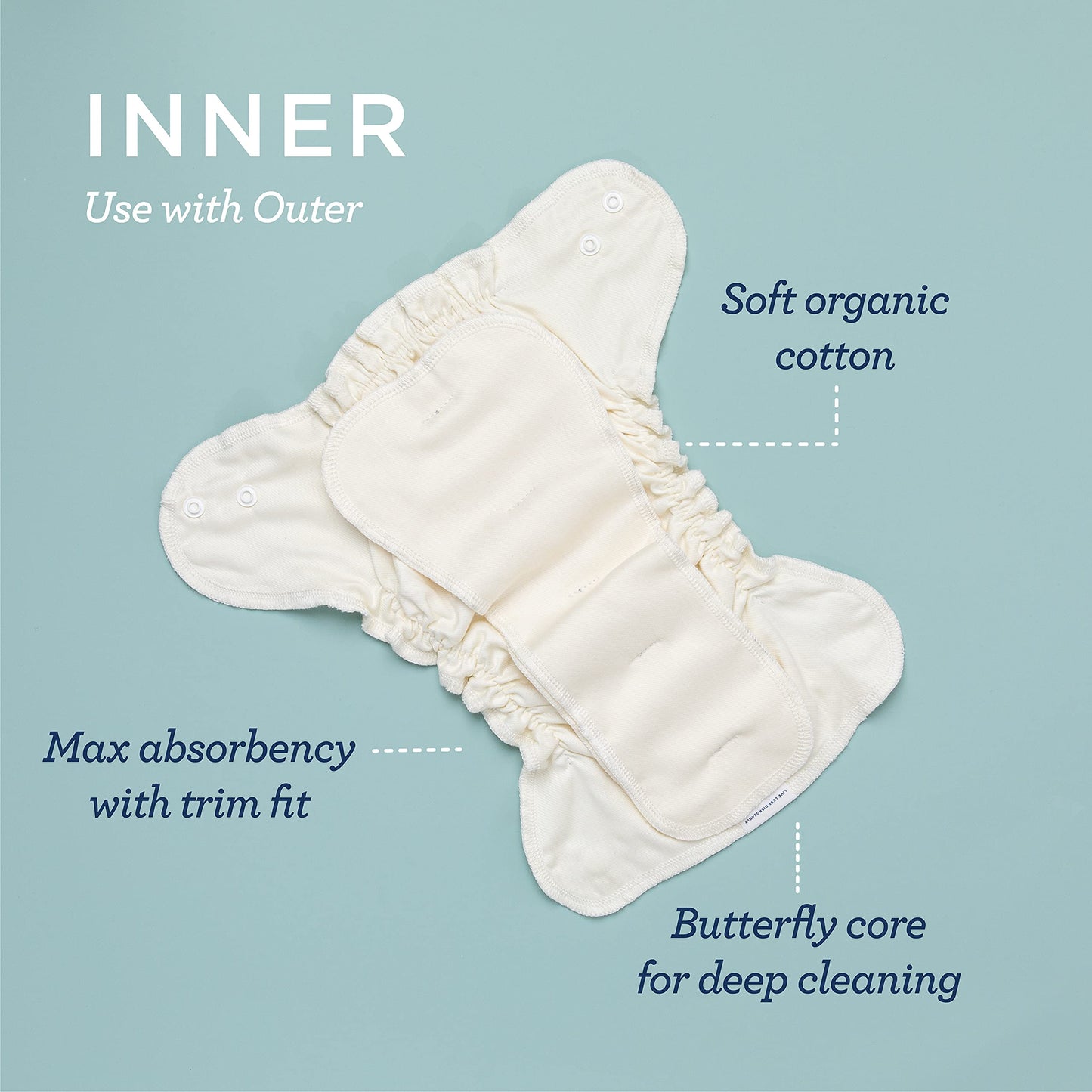 Esembly Cloth Diaper Bundle Set - 3 Organic Cotton Absorbent Inners and 1 Waterproof Outer Diaper Cover - Reusable, Washable, Sn