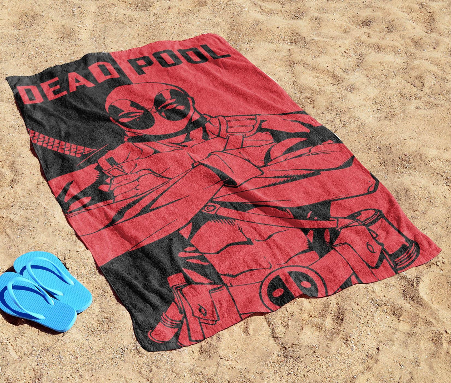 Jay Franco Marvel Deadpool Bath, Pool Beach Towel - Red And Black Super Soft & Absorbent 100% Cotton Towel, Measures 28 X 58