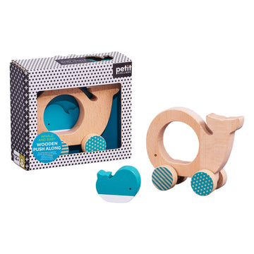 Petit Collage Whale and Baby Wooden Push Toy - Cute Wooden Rolling Toy Ideal for Ages 12 Months and Older - Active Toy Encourage