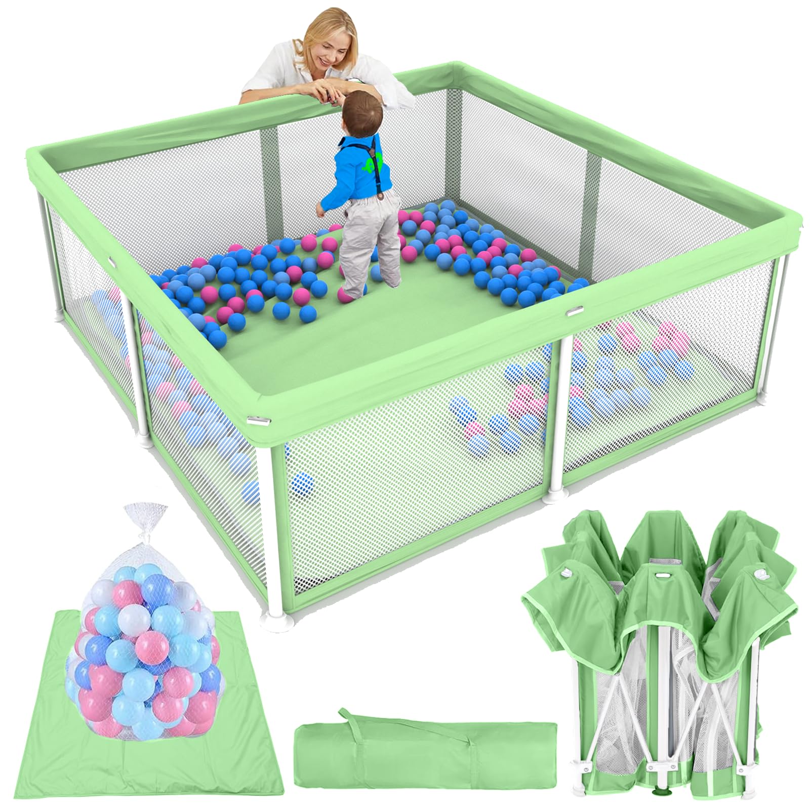 TOREVSIOR Foldable Baby Playpen with Mat, 50  50 Collapsible Play Pen for Babies and Toddlers, Indoor & Outdoor Kids Safety Play