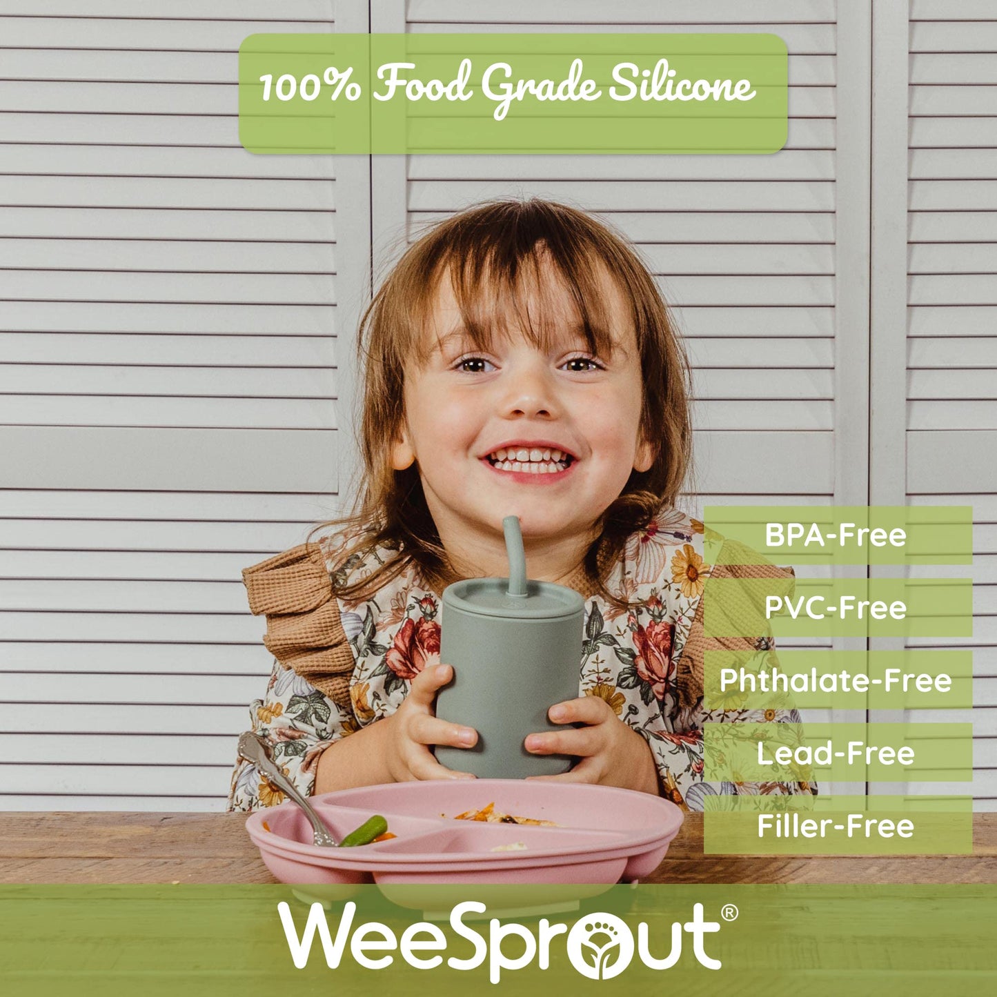 Weesprout Silicone Baby Cups With Straws And Lids, 4 & 8 Oz Options, Set Of 2, Food Grade Toddler Training Container, Built In S