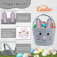 Brbecon Easter Bunny Basket For Kids With Name Tag, Grey Small Woven Easter Basket For Girls, Easter Egg Hunt Baskets Bags Easte