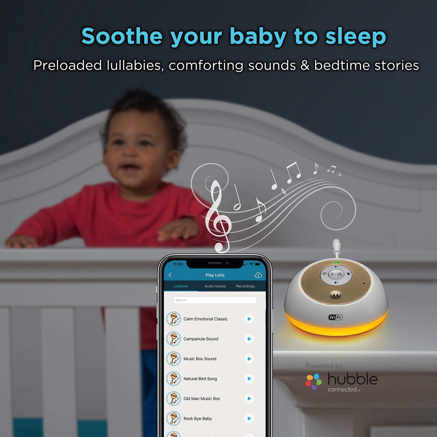 Motorola Mbp163Connect Audio Baby Monitor - Wireless Wifi Smart Device For Toddlers, Infants, Nursery - With 10 Soothing Sounds,