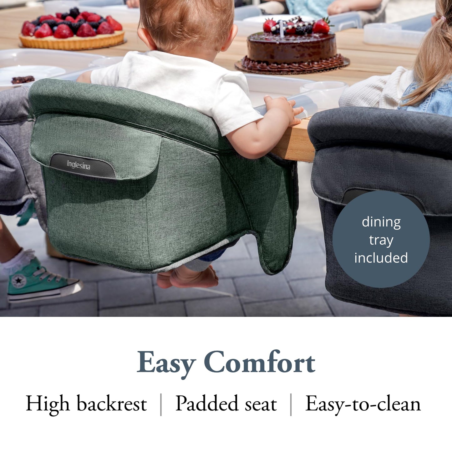 Inglesina Fast Table Chair - Pine Green Melange + Fast Dining Tray - Portable High Chair For Baby Toddlers Infant, 6-36 Months -