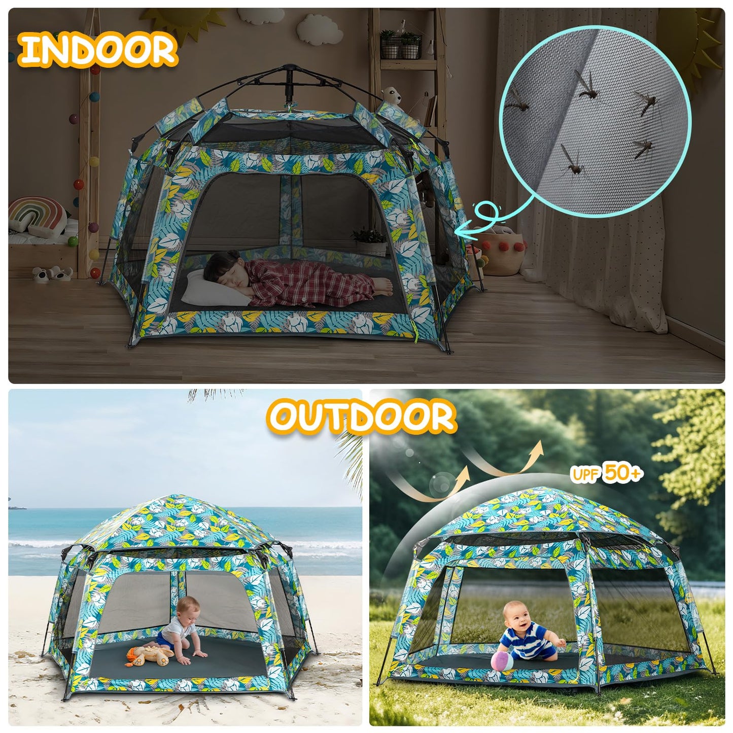 Funsland Playpen Pop-Up Tent For Baby - Outdoor Play Tent For Beach With Canopy Portable Play Yard For Kids And Toddlers
