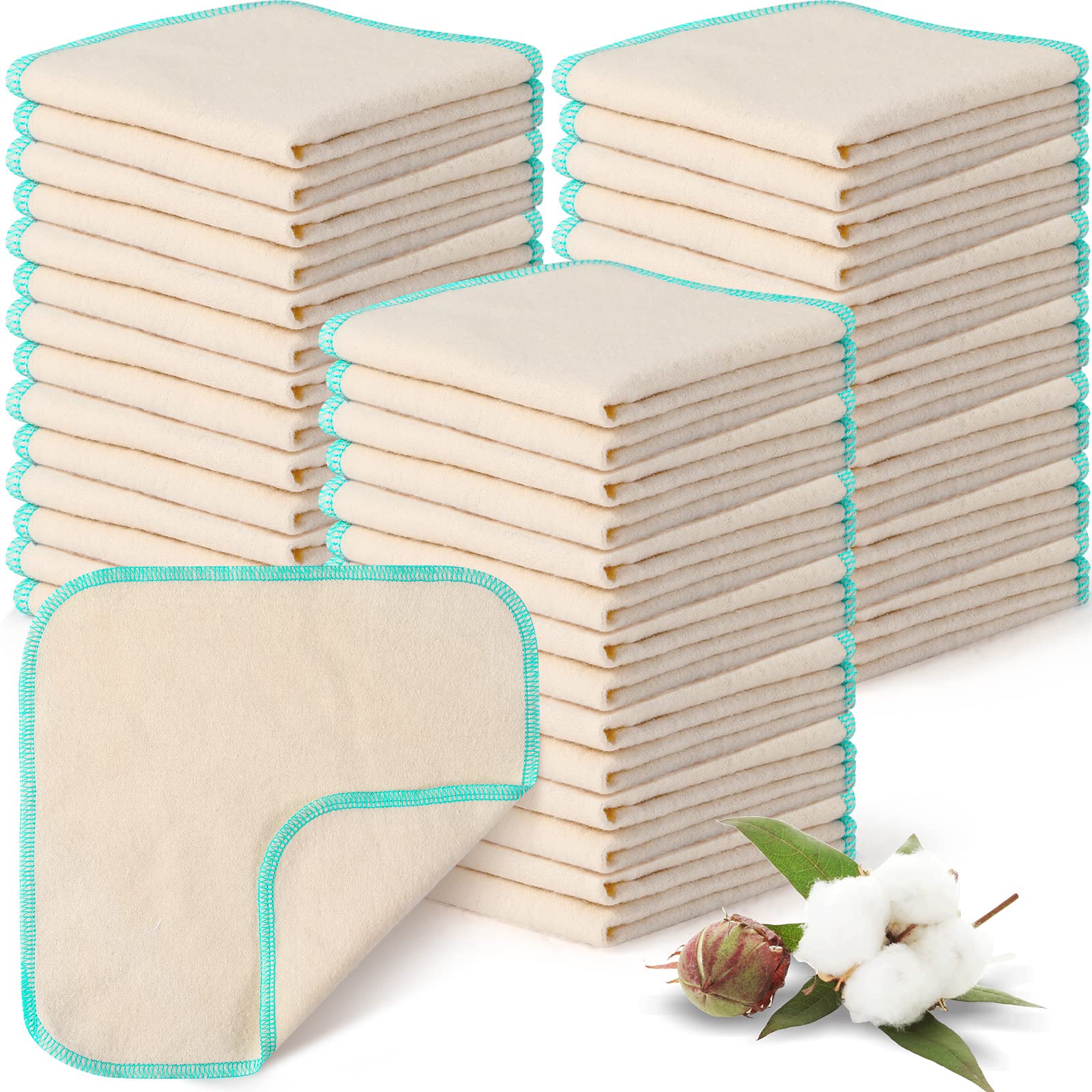 meekoo 45 Pcs Unbleached Flannel Cloth Baby Wipes Reusable Baby Diapers Wipes 8 x 8 Inch Soft and Sturdy Washable Natural Cloth 