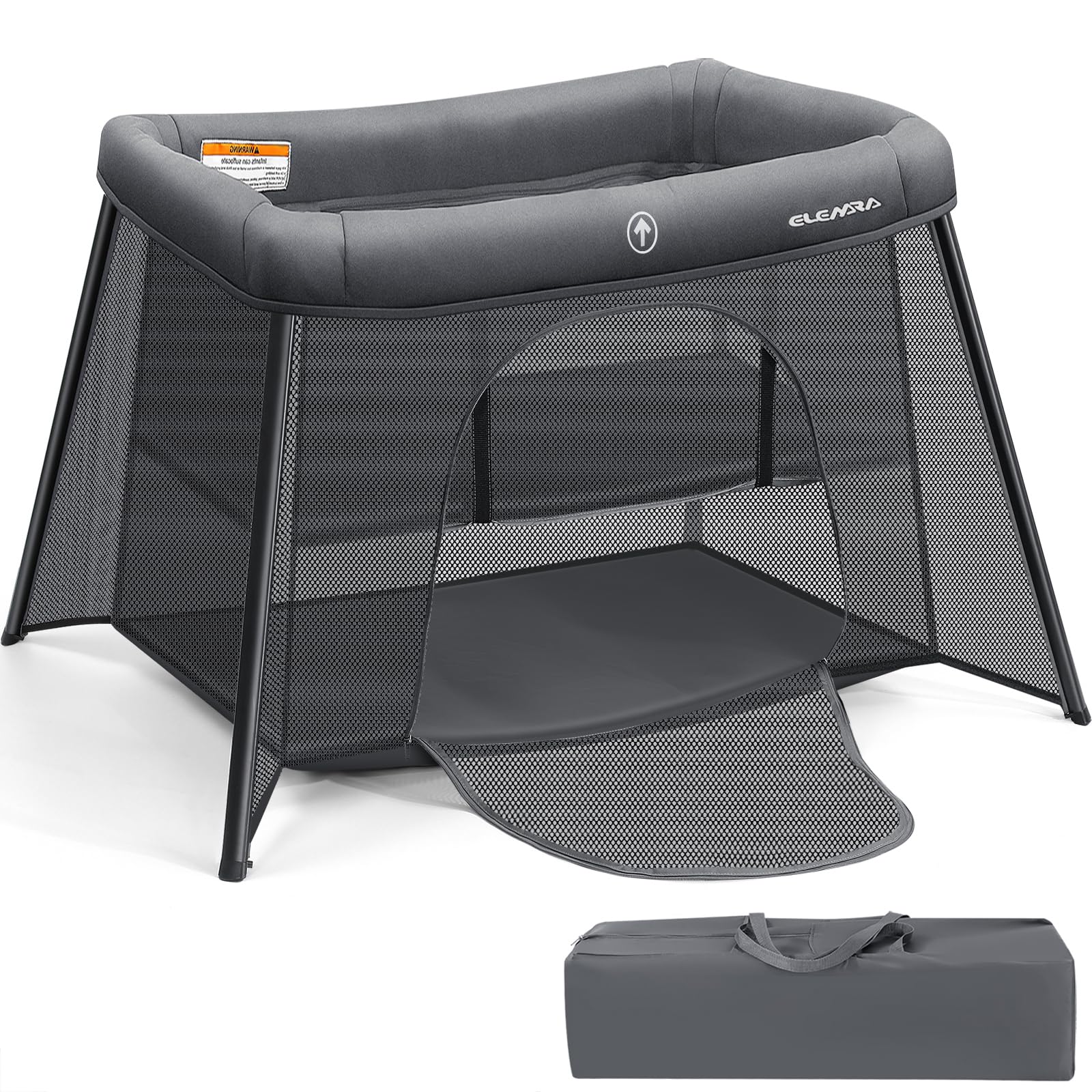 ELEMARA 2 in 1 Travel Crib for Baby,Portable Crib with Bassinet and Mattress,Lightweight Foldable Playpen with Long-Lasting Fram