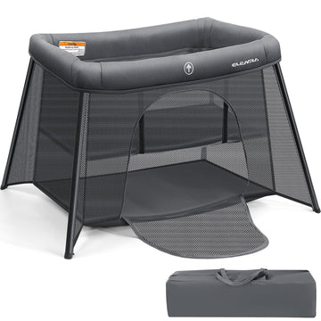 ELEMARA 2 in 1 Travel Crib for Baby,Portable Crib with Bassinet and Mattress,Lightweight Foldable Playpen with Long-Lasting Fram